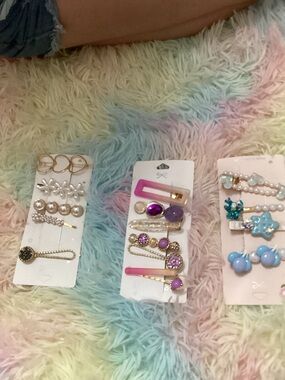 Girls Purple and Blue Decorative Hair Clip Set by